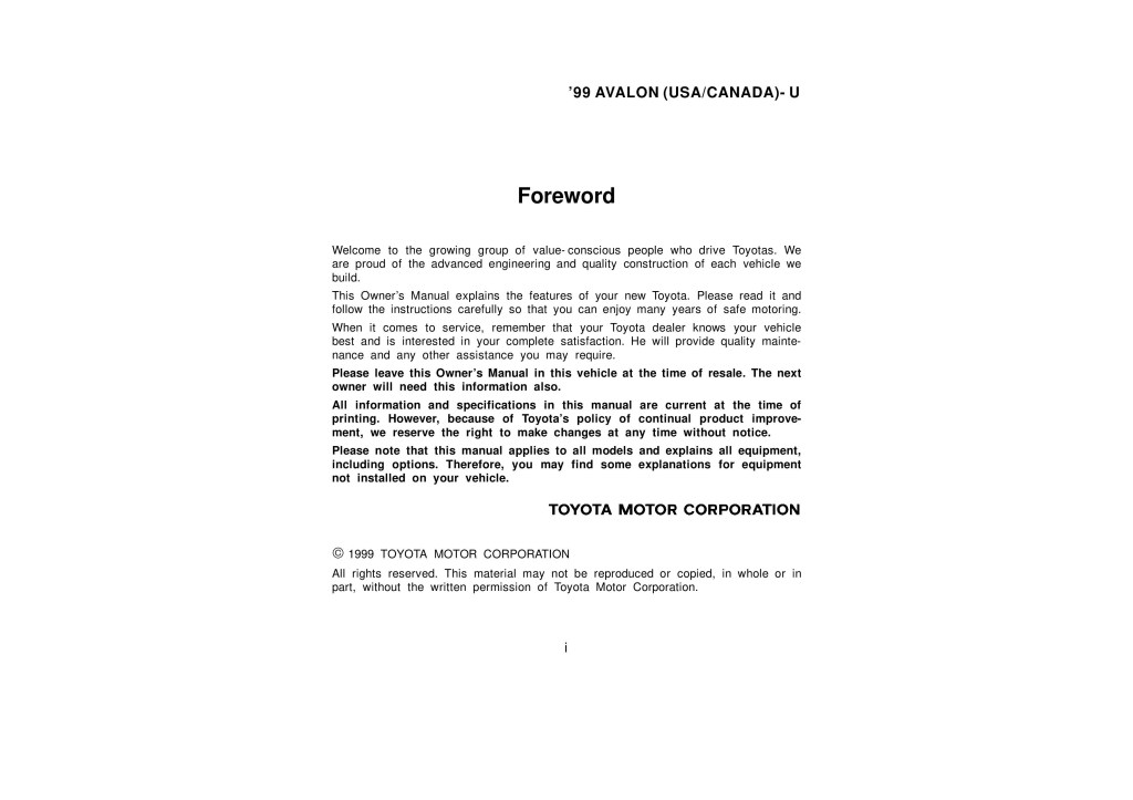 Picture of: Toyota Avalon owners manual – OwnersMan