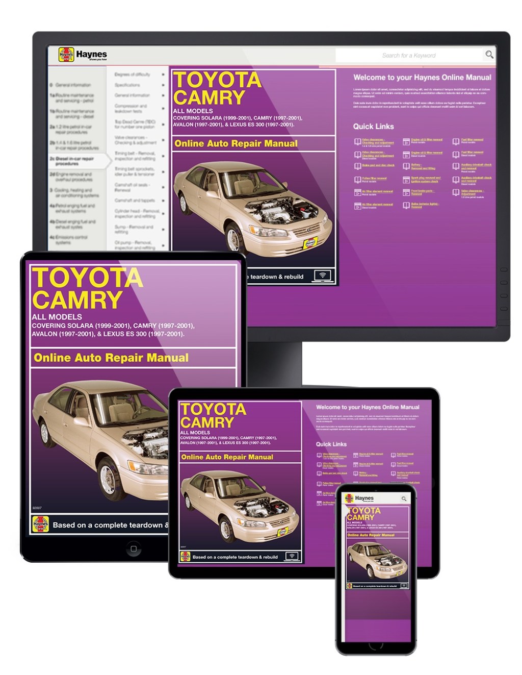 Picture of: Toyota Camry covering Solara (‘-‘), Camry (‘-‘), Avalon (‘-‘),  and Lexus ES  (‘-‘) Haynes Online Manual
