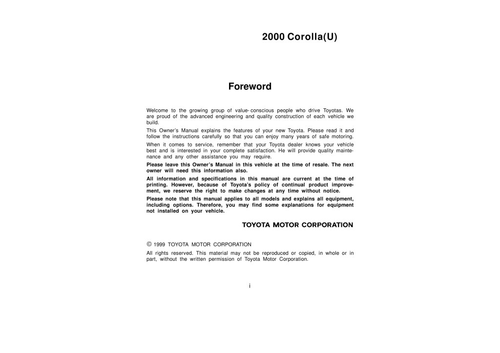 Picture of: Toyota Corolla owners manual – OwnersMan