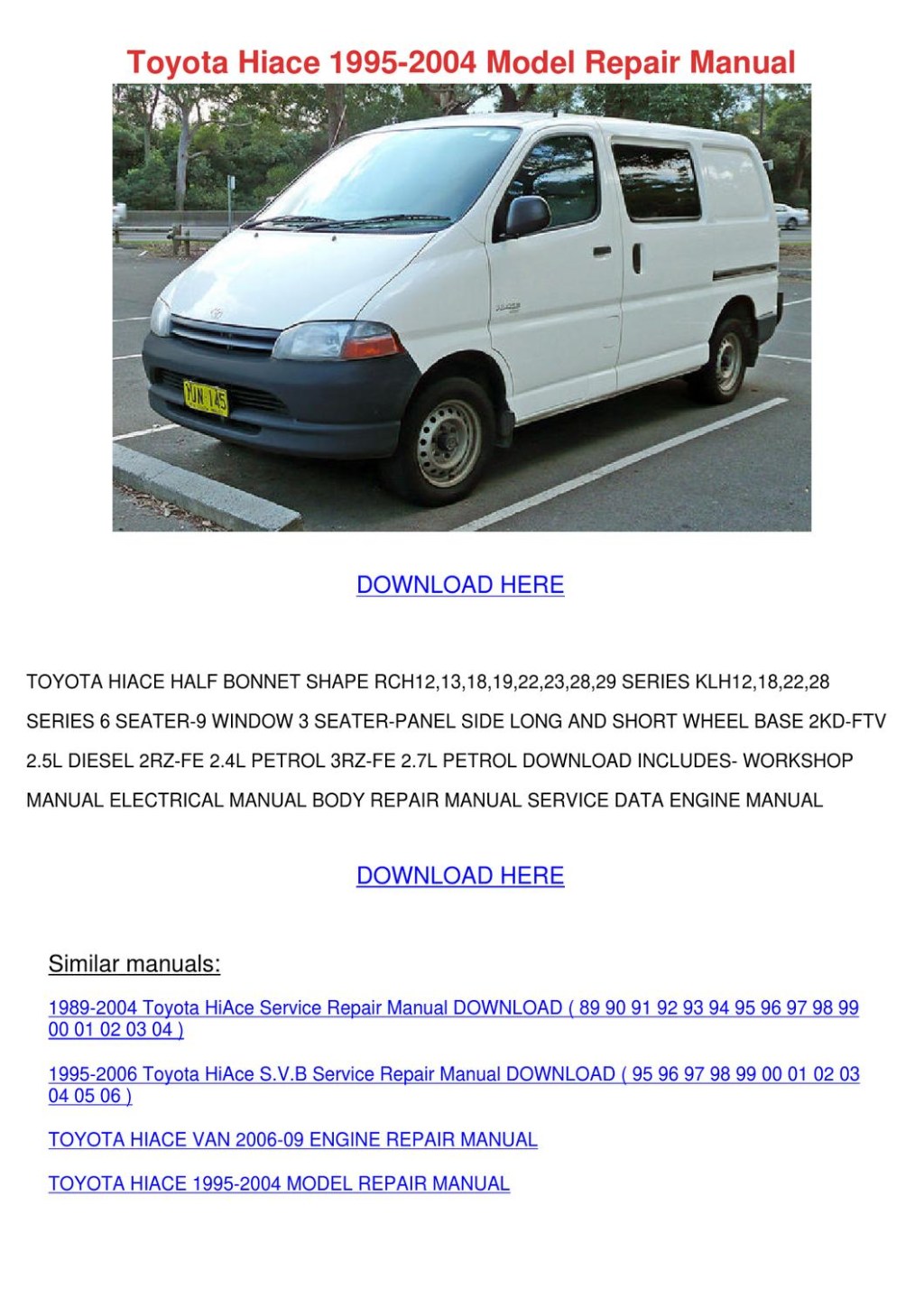 Picture of: Toyota Hiace   Model Repair Manual by Sharee Timoteo – Issuu