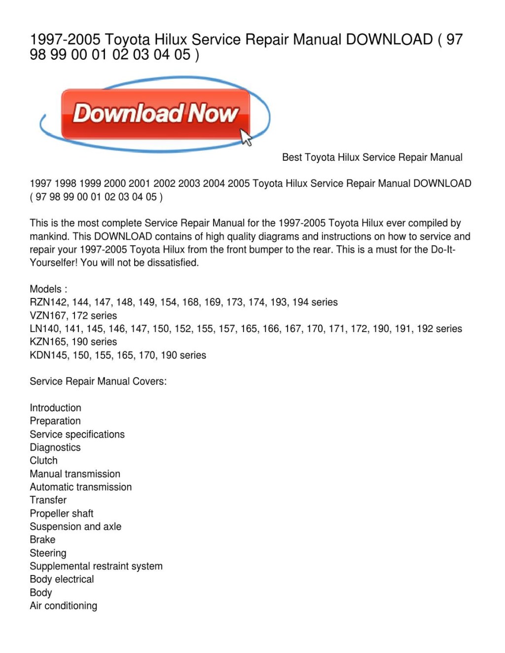 Picture of: – Toyota Hilux Service Repair Manual DOWNLOAD by William
