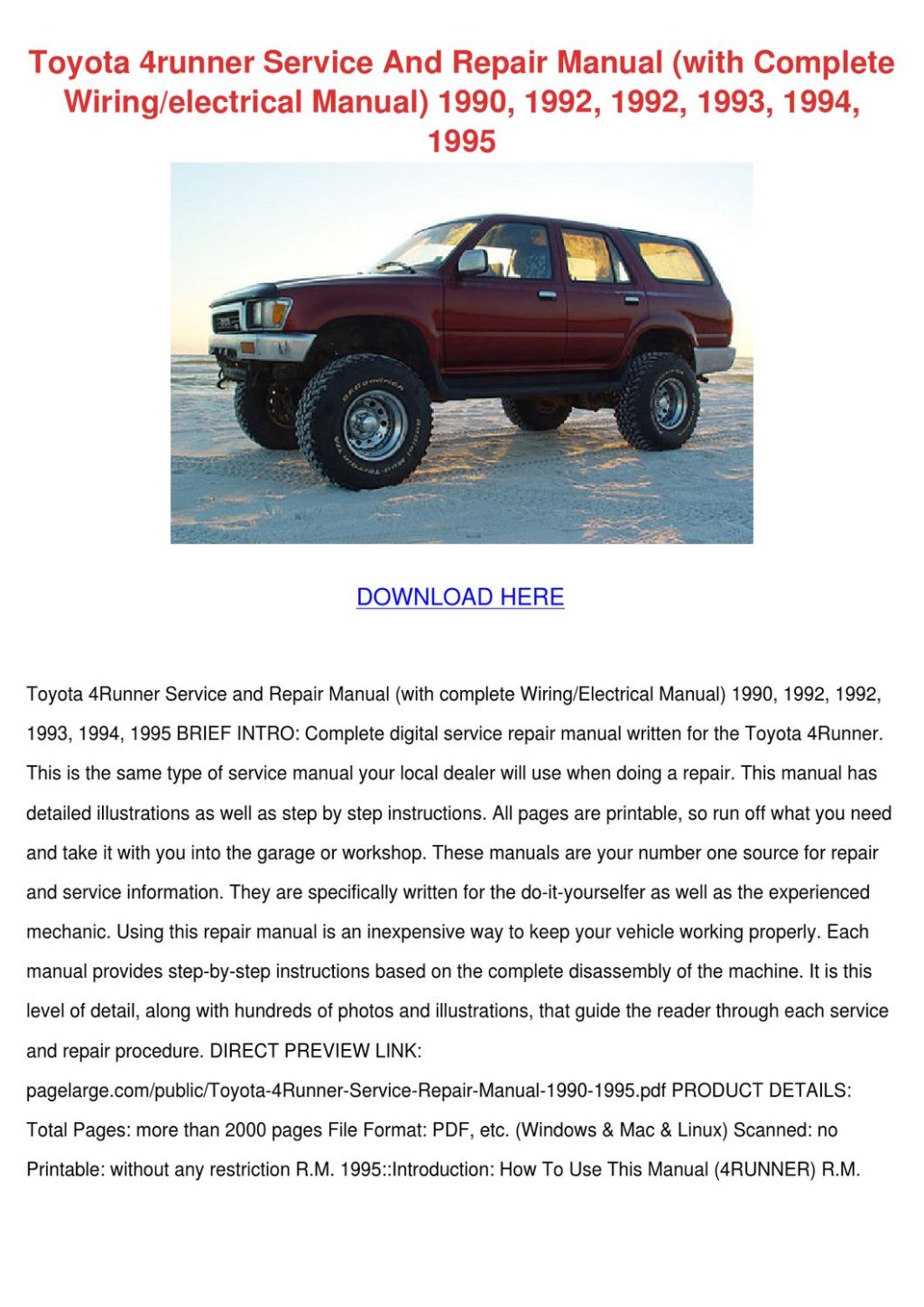 Picture of: Toyota runner Service And Repair Manual With by Carlene Aggarwal