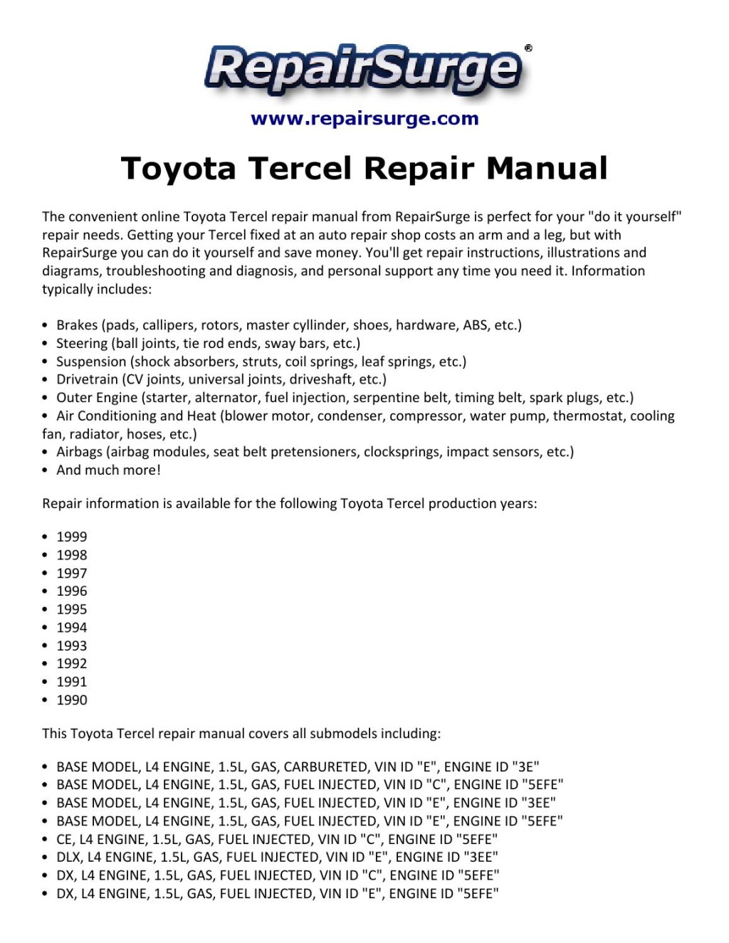 Picture of: Toyota tercel repair manual   by Ryan Lung Melville – Issuu